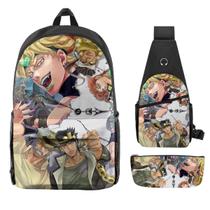 Conjunto de mochilas JoJos Bizarres Adventures Anime 3 unidades para crianças Conjunto de mochilas JoJos Bizarres Adventures Anime 3 unidades para crianças