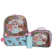 Conjunto de mochilas L.O.L Girl's com lancheira, garrafa de água e bola Squish