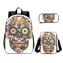 Conjunto de mochilas Mexican Skeleton School de 3 peças para crianças Conjunto de mochilas Mexican Skeleton School de 3 peças para crianças