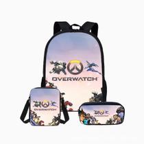 Conjunto de mochilas Overwatches OWs for Kids School, 3 peças de 17 polegadas Conjunto de mochilas Overwatches OWs for Kids School, 3 peças de 17 polegadas
