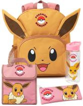Conjunto de mochilas Pokémon Eevee para meninas com mochila escolar e lancheira