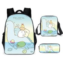 Conjunto de mochilas Sumikkogurashi Satchel de poliéster para crianças, 3 peças Conjunto de mochilas Sumikkogurashi Satchel de poliéster para crianças, 3 peças