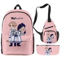 Conjunto de mochilas Tokyo Pink Anime com impressão 3D para crianças, 3 unidades