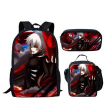 Conjunto de mochilas Tokyos Ghouls Anime, 3 peças para mochila escolar infantil Conjunto de mochilas Tokyos Ghouls Anime, 3 peças para mochila escolar infantil