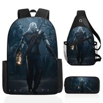 Conjunto de mochilas Witchers School, 3 peças com bolsa de ombro e estojo para canetas
