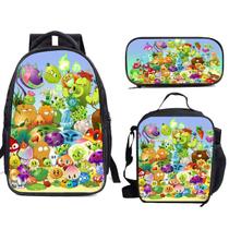Conjunto de mochilas Zombies Plants School, 3 unidades com lancheira e estojo para canetas