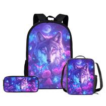 Conjunto de mochilas ZPINXIGN Galaxy Wolf para meninas de 5 a 14 anos com lancheira