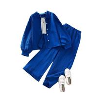 Conjunto De Moda De Verão Para Meninas Com Camisa De Manga Longa Estilo Coreano E Calças Largas 4-16 Conjunto De Moda De Verão Para Meninas Com Camisa De Manga Longa Estilo Coreano E Calças Largas 4-16