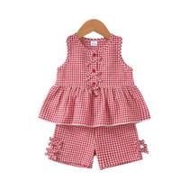 Conjunto De Moda De Verão Para Meninas De 0 a 3 Anos, Top Com Estampa Xadrez E Calças, 2 Peças De