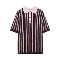 Conjunto De Moda Feminina Com Camisa Polo Listrada Chic E Shorts De Cintura Alta Elástica Em 2 Peças