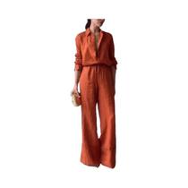 Conjunto De Moda Feminina De Verão Em Duas Peças, Camisa Com Colarinho E Calças De Perna Larga,