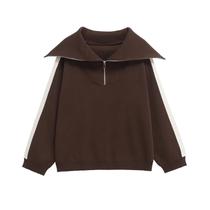 Conjunto De Moda Feminina Marrom 2 Peças Moletom Pulôver Calças De Cintura Alta Elástica Calças