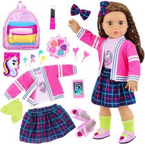 Conjunto de moda K.T. Fancy, boneca de 18 polegadas, estilo britânico, com 14 peças Conjunto de moda K.T. Fancy, boneca de 18 polegadas, estilo britânico, com 14 peças