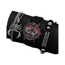 Conjunto De Moda Masculina 3PCS Relógio De Quartzo De Nylon Colar Pulseira Conjunto De Relógio