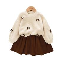 Conjunto De Moda Para Meninas De 3 a 7 Anos, Top Com Laço E Saia Plissada, Estilo Coreano Para Conjunto De Moda Para Meninas De 3 a 7 Anos, Top Com Laço E Saia Plissada, Estilo Coreano Para