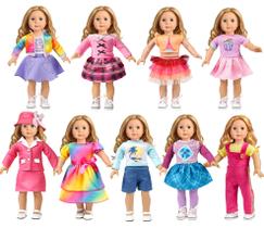 Conjunto de moda WONDOLL: 9 conjuntos de roupas americanas para bonecas de 18 polegadas Conjunto de moda WONDOLL: 9 conjuntos de roupas americanas para bonecas de 18 polegadas