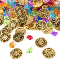 Conjunto de moedas e gemas piratas de plástico dourado (240 peças) Conjunto de moedas e gemas piratas de plástico dourado (240 peças)