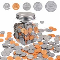 Conjunto de moedas Play Money Mczxon 250 unidades com jarra de moedas para crianças Conjunto de moedas Play Money Mczxon 250 unidades com jarra de moedas para crianças