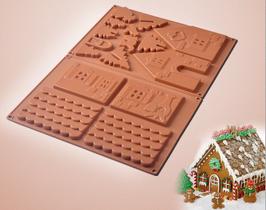 Conjunto de moldes 3D de silicone para casa de gengibre e chocolate (2 unidades)