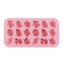 Conjunto de moldes de silicone de 18 cavidades para flores, folhas e doces, rosa Conjunto de moldes de silicone de 18 cavidades para flores, folhas e doces, rosa