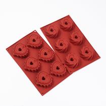 Conjunto de moldes de silicone Heart Swirl de 2 peças - 6 cavidades, vermelho Conjunto de moldes de silicone Heart Swirl de 2 peças - 6 cavidades, vermelho