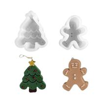 Conjunto De Moldes De Silicone Para Árvore De Natal, Rena E Homem De Gengibre Para DIY Velas,