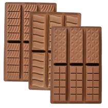 Conjunto de moldes de silicone para chocolate de 3 peças - retangular, quadrado, W Conjunto de moldes de silicone para chocolate de 3 peças - retangular, quadrado, W