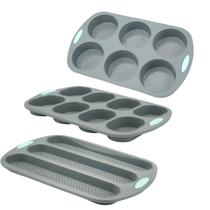 Conjunto de moldes de silicone para hambúrguer e baguete de 3 peças, antiaderente Conjunto de moldes de silicone para hambúrguer e baguete de 3 peças, antiaderente