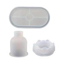 Conjunto De Moldes De Silicone Para Suporte De Vela Lótus, Molde De Concreto Para Vaso Listrado, Conjunto De Moldes De Silicone Para Suporte De Vela Lótus, Molde De Concreto Para Vaso Listrado,