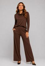 Conjunto De Moletinho Com Blusa Golão E Calça Wide Leg Marrom Salvatore Fashion Conjunto De Moletinho Com Blusa Golão E Calça Wide Leg Marrom Salvatore Fashion