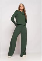 Conjunto De Moletinho Com Blusa Golão E Calça Wide Leg Musgo Salvatore