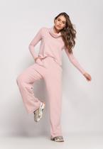 Conjunto De Moletinho Com Blusa Golão E Calça Wide Leg Rosa Salvatore