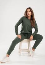 Conjunto De Moletinho Com Casaco Gola Canoa E Calça Jogger Verde Salvatore Fashion