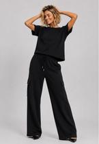 Conjunto de Moletinho Premium Oversized com Wide Leg Preto Salvatore Conjunto de Moletinho Premium Oversized com Wide Leg Preto Salvatore