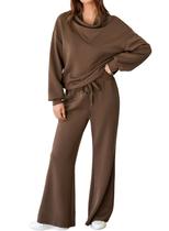 Conjunto de moletom Aleumdr 2024 outono-inverno para mulheres Brown M Conjunto de moletom Aleumdr 2024 outono-inverno para mulheres Brown M