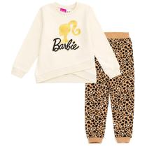 Conjunto de Moletom Barbie para Meninas - Moletom Cruzado e Calça de Corrida com Estampa de Chita (7-8 anos)