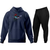 Conjunto de Moletom Blusa de Frio Canguru Capuz Calça Jogger Relaxado