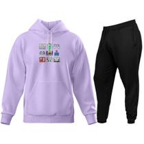 Conjunto de Moletom Blusa de Frio Canguru Capuz Calça Jogger Relaxado