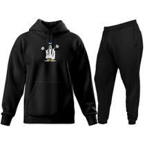 Conjunto de Moletom Blusa de Frio Canguru Capuz Calça Jogger Relaxado