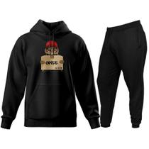 Conjunto de Moletom Blusa de Frio Canguru Capuz Calça Jogger Relaxado