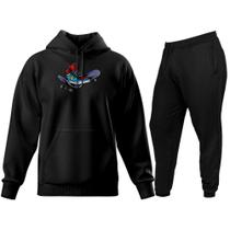 Conjunto de Moletom Blusa de Frio Canguru Capuz Calça Jogger Relaxado