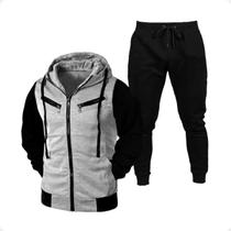 Conjunto de Moletom Calça e Blusa de Frio Casaco Masculino e Feminino Com Capuz e Ziper Conjunto de Moletom Calça e Blusa de Frio Casaco Masculino e Feminino Com Capuz e Ziper