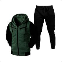 Conjunto de Moletom Calça e Blusa de Frio Casaco Masculino e Feminino Com Capuz e Ziper