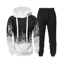 Conjunto De Moletom Camuflado Masculino Outono Inverno Com Capuz E Calças 3D Para Esportes E Corrida