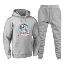 Conjunto de Moletom Canguru Plus Size Feminino Blusa Estampa Unicornio Com Calça Jogger Basica