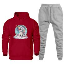 Conjunto de Moletom Canguru Plus Size Feminino Blusa Estampa Unicornio Com Calça Jogger Basica