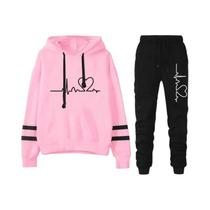 Conjunto De Moletom Casual Feminino Com Listras De Alta Qualidade, Blusa E Calças Largas Com Capuz