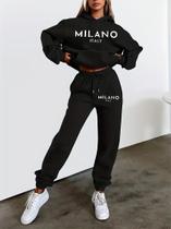Conjunto De Moletom Casual Para Mulheres, Hoodie Hip Hop De Rua, 2 Peças, Roupas Para Atividades Ao Conjunto De Moletom Casual Para Mulheres, Hoodie Hip Hop De Rua, 2 Peças, Roupas Para Atividades Ao