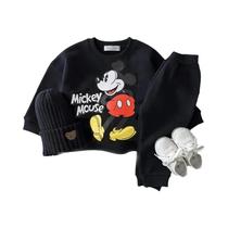 Conjunto De Moletom Cinza Mickey Mouse E Calças Para Bebês Meninos Moda Casual