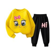Conjunto De Moletom Com Capuz De Manga Longa Para Meninas, Pullover De Primavera E Calças Longas,